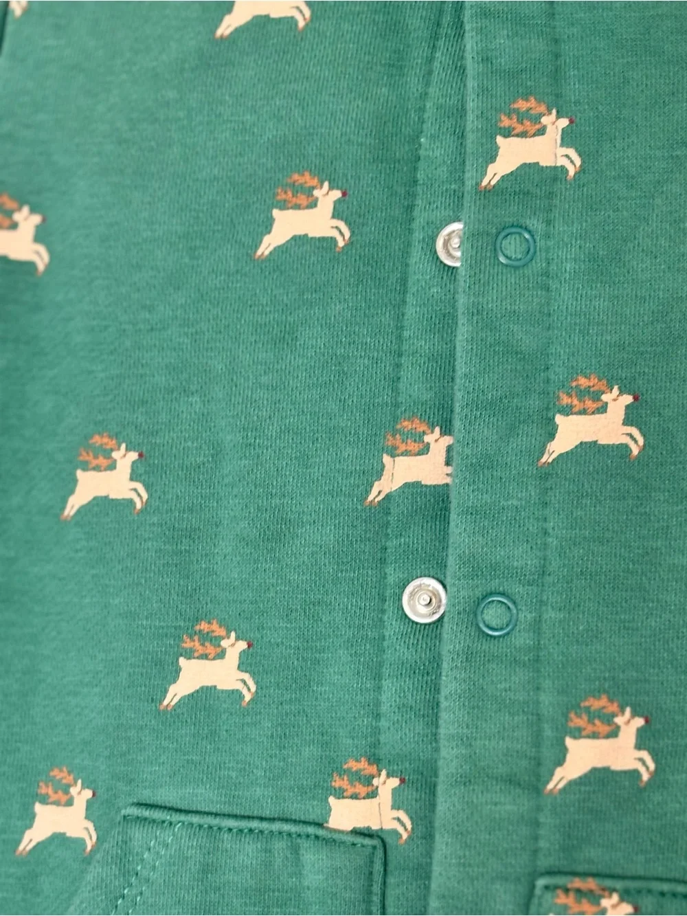 Kids One-Piece Green Reindeer Print Snap Fleece Sleepsuit Christmas Winter
